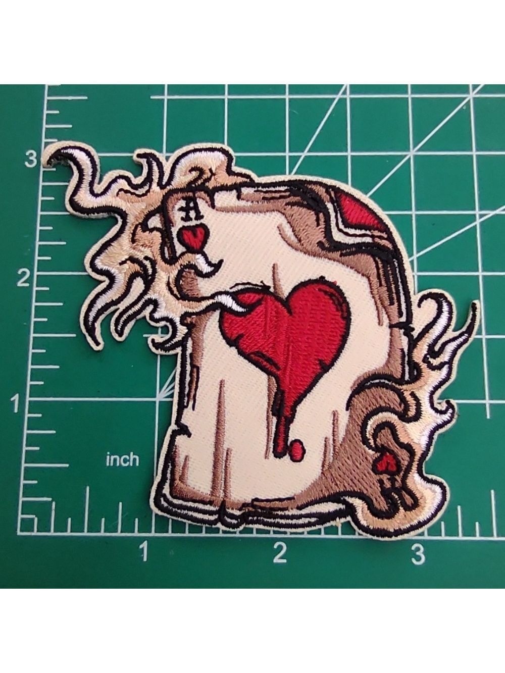 2/$10 Card Heart and Flames Embroidered Patch